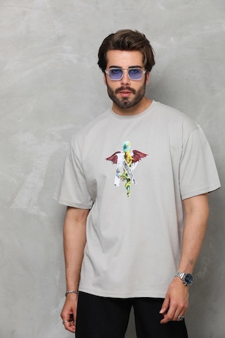 Barlashive Erkek Baskılı T-shirt Kısa Kol Bisiklet Yaka Regular Fit Rahat Kalıp Tişört - Gri Çok Renkli