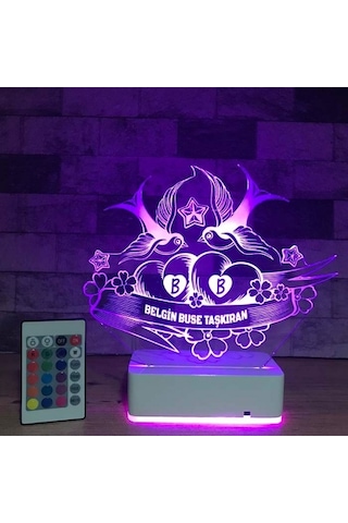 Sevgiliye Özel Sen & Ben Ve Kuşlar 3D Led Lamba