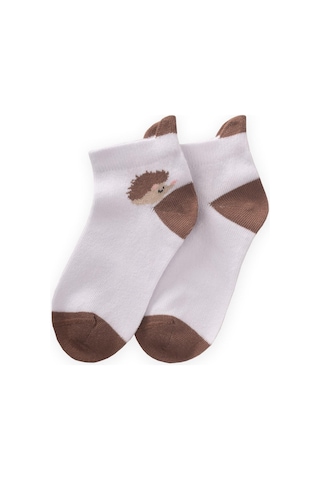 Cigit Kirpi Desen Çocuk Patik Çorabı 5-12 Yaş Beyaz Beyaz