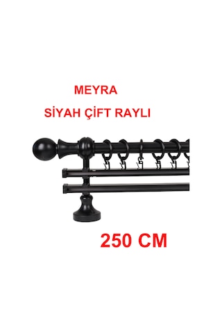 Meyra Demonte Başlıklı Ahşap Rustik Perde Askısı - Çift Raylı -siyah 250 Cm Siyah