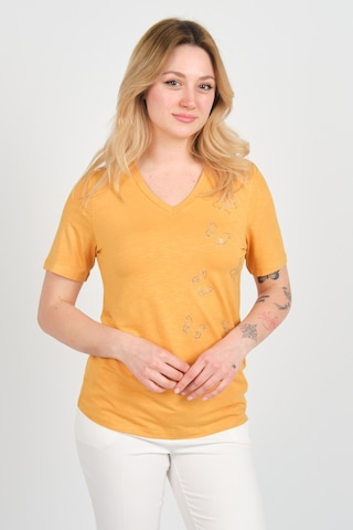 Ella Camelia Kadın Kelebek Şekilli Taş Süslemeli V Yaka Kısa Kollu Bluz 24e047 Hardal HARDAL