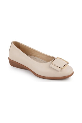 Libero L076.3101 Hakiki Deri Tokalı Esnek Kauçuk Taban Kadın Loafer Casual Ayakkabı Bej