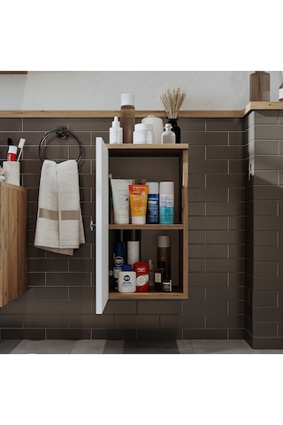 Banyo Dolabı Mat Mdf 60 X 35 Cm Banyo Boy Dolabı Atlantik Çam - Beyaz