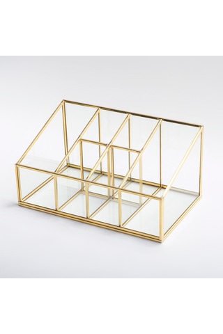 6 Bölmeli Cam Organizer Pirinç & Gold