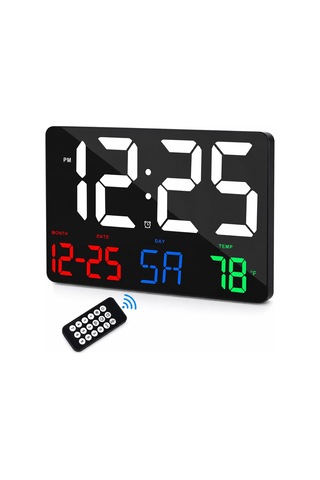 Renkli Led Dijital Duvar Saati 25x16 Cm Büyük Ekran, Siyah Diğer