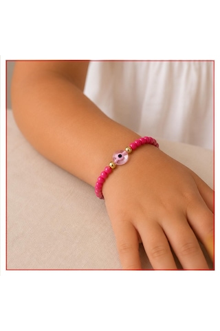 Pembe Renk Boncuk - Nazar Boncuğu Çocuk Bileklik Çok Renkli