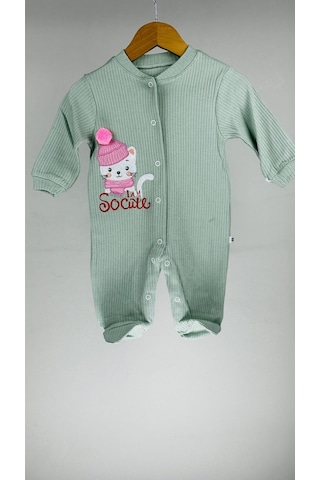 Sevimli Kedicik Patikli %100 Pamuklu Kız Bebek Tulum 001
