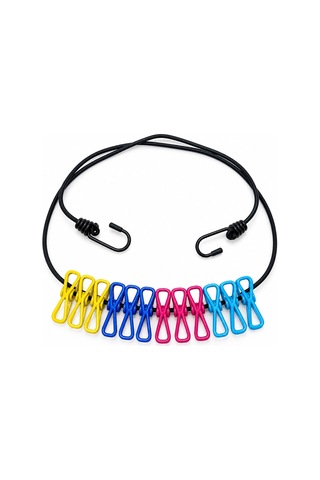 Renkli Lastik 150cm--280cm E Uzar Çamaşır İpi 12pcs Metal Mandallı Brkt-910316 5047 Gümüş