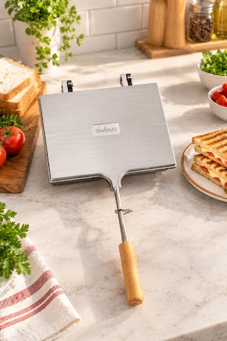 Porsima Çift Taraflı Ocak Üstü Tost Makinesi 17x23 Cm Granit İç Yüzeyli Ahşap Saplı Klasik Tost Tavası Teflon