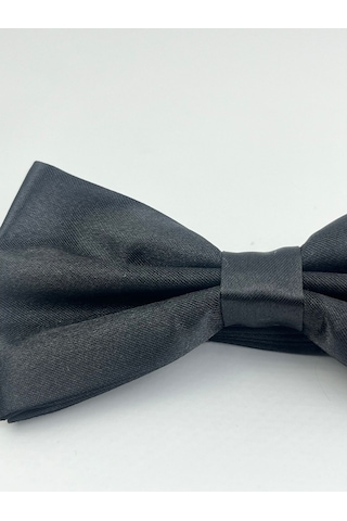 Demfashion Siyah Düz Erkek Saten Kumaş Papyon Siyah