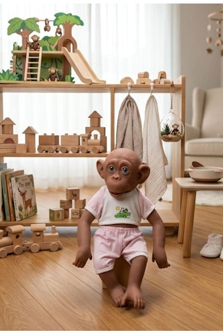 Sevimli Şirin Gerçekçi Silikon Eklemleri Hareket Eden Maymun Bebek 32 Cm Oyuncak Figür
