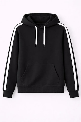 Vexor Erkek Şeritli Kapüşonlu Sweatshirt Oversize 3 Iplik Pamuklu - Siyah