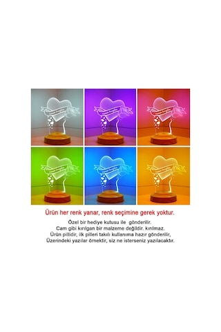 3D Led Lamba 3 Boyutlu Gül Ve Kalp Kişiye Özel Hediye Gecelambası