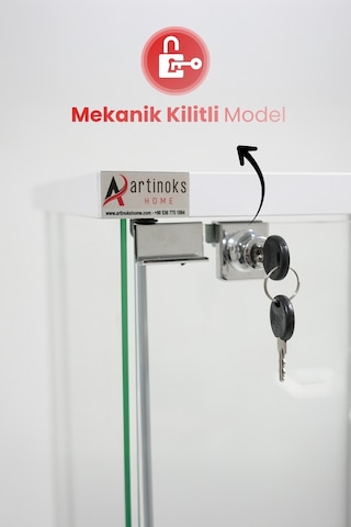 7 Raflı Kilitli Cam Vitrin Beyaz Gümüşlük, Sunu, Koleksiyon Vitrini Beyaz