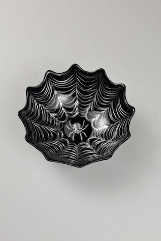 Örümcek Desen Siyah Gümüş Cam Sunum Kasesi 12 Cm