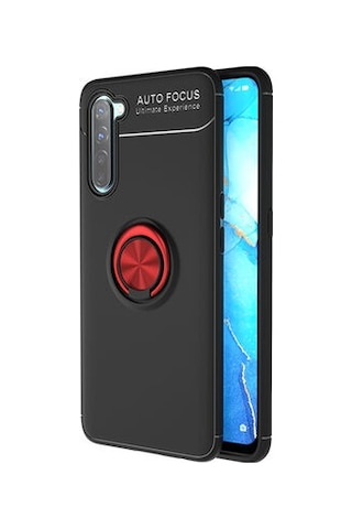 Oppo Reno 3 Kılıf Yüzüğü Stant Ve Araç Tutucu Olabilen Şık Esnek Premium Silikon Kapak Ryc/ravel Siyah - Kırmızı
