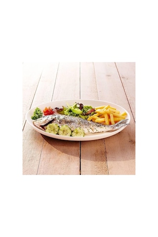 Temperli Cam Oval Beyaz Servis Tabağı 33cm