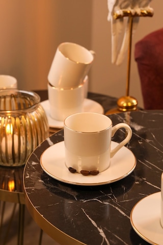 Hayal 12 Parça 6 Kişilik Altın Yaldız Porselen Kahve Takımı