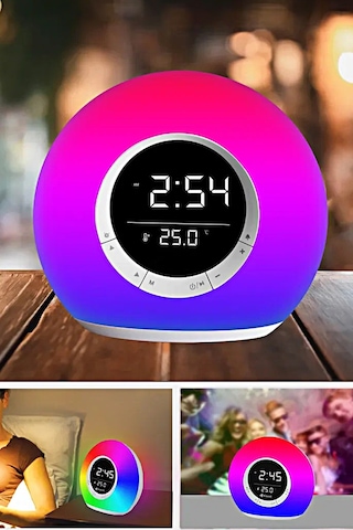 Thentech Gece Lambası Olarak Kullanılabilen Rgb Işıklı Saat Ve Bluetooth Hoparlör Güçlü Ve Kaliteli Ses Beyaz