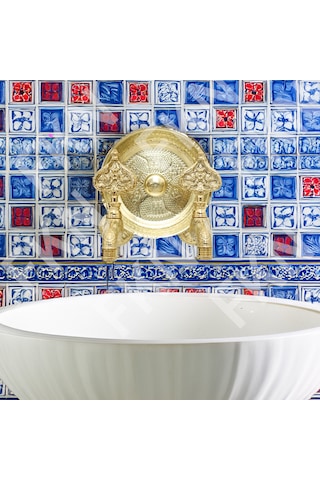 Fkn İkili Hamam Taslı Desenli Perlatörlü Sarı Osmanlı Musluk Altın