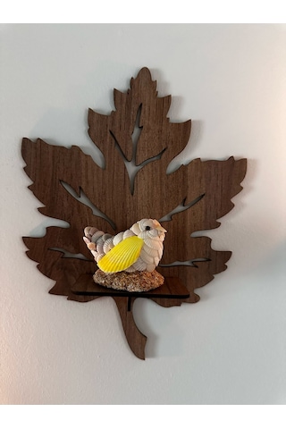 3 Lü Ahşap Duvar Süsü Rafı - Yaprak Mumluk Ve Dekoratif Aplik Seti