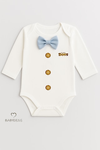 Babyden's Mini Boss Papyonlu Erkek Bebek Zıbın Uzun Kollu Yenidoğan Bebek Body Mavi Mavi