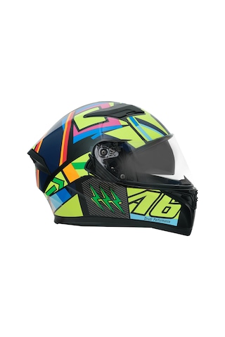 Gp Nero Mks003-bb5ny Güneş Vizörlü Şeffaf Full Face Motosiklet Kaskı Siyah Sarı Mavi