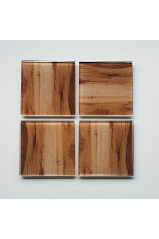 Decorita Cam Bardak Altlığı Yeni Ahşap Desen 4'lü Takım 10 x 10 CM Çok Renkli