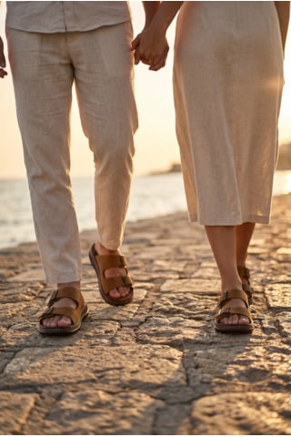 Fame Step Hakiki Deri Unisex Ortopedik Yumuşak Taban Comfort Yazlık Günlük Terlik Çift Terliği Tokalı Taba