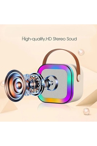 Bluetooth Karaoke Mikrofonlu Hoparlör Seti Rgb Led Işıklı Kablosuz Mikrofon Şarjlı