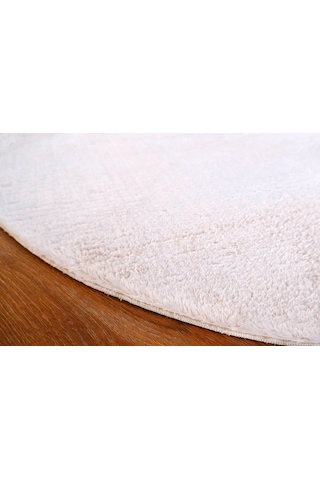 Krem Fluffy Yuvarlak Post Peluş Halı Antibakteriyel Kaymaz Taban