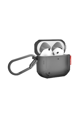 Apple Uyumlu AirPods 4 Kılıf Airbagli 360 Derece Tam Koruma Skinarma Mecha Ce Askı Aparatlı Kılıf Füme