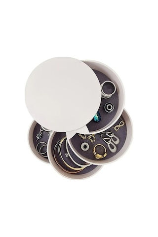 Dönebilir 4 Katlı Takı Ve Aksesuar Organizeri - Beyaz Çok Renkli