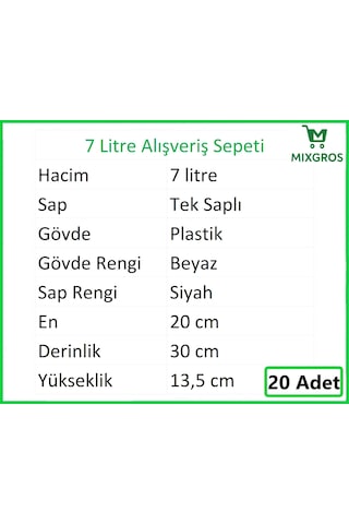 Plastik Kozmetik Alışveriş El Sepeti 7 Litre Beyaz 20 Adet Beyaz