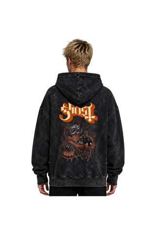 Sevbano Ghost Rock Metal Müzik Grubu Baskılı Unisex Oversize Yıkamalı Hoo Siyah