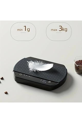 Fastbuy Wangxi 1 Adet Siyah Mat Kahve Elektronik Tartı Zamanlayıcı 3kg 0.3g Usb Şarjlı Akıllı Mutfak Tartısı Siyah