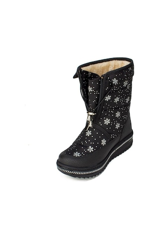Lepetit Çocuk Kar Botu Kar Desenli Fermuarlı Kürklü Zincirli Kaymaz Taban 35-45 Siyah
