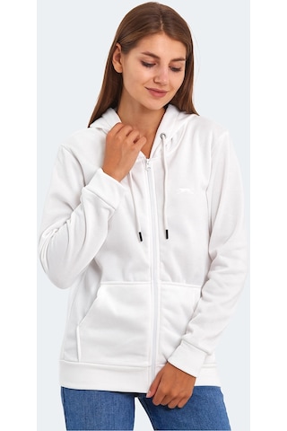 Slazenger KATYA Kadın Fermuarlı Kapüşonlu Cepli Beyaz Sweatshirt