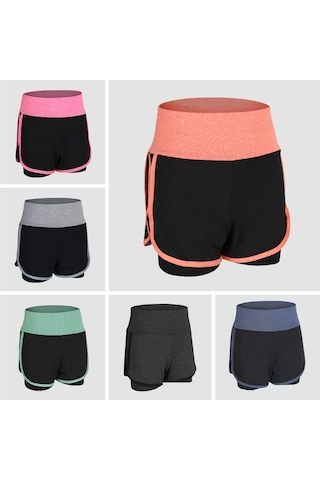 Kosona Kadın Spor Şortu, Yüksek Bel, İki Katlı Tasarım, Esnek & Hızlı Kuruyan, Fitness-jim-yoga, Mavi, Asya Beden 3xl Yjdk01-8