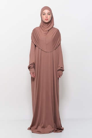 Pratik Tek Parça Pamuklu Yarasa Kollu Tak Çıkar Başörtülü Tesettür Namaz Elbisesi Toprak Çok Renkli