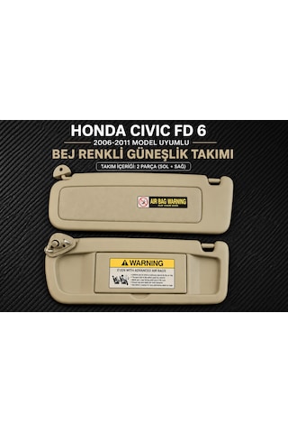 Honda Cıvıc Fd6 2006-2011 Model Uyumlu Bej Renkli Güneşlik Takımı Sol + Sağ 0