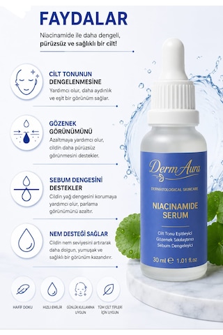 Dermaura Niacinamide Serum %10+hyalüronik Asit 30ml Gözenek Sıkılaştırmaya Yardımcı Cilt Tonunu Eşitlemeye Yardımcı