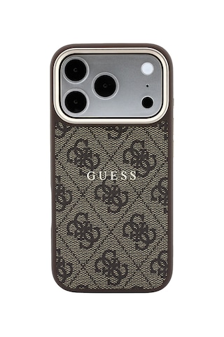 Apple iPhone Uyumlu 18 Pro Max Kılıf Guess Lisanslı M-safe C-magnet 4g Desenli Yazı Logolu Kapak Kahveren Kahverengi