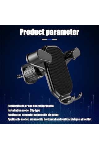 Jeemson Araç Telefon Tutucu, 360 Derece Döner, Metal Klipsli Havalandırma Çıkışlı, Sürtünme Engellici, Evrensel Uyumlu, Sabit Konumlandırma Siyah