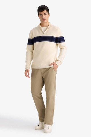 Defacto Slim Fit Dar Kesim Dik Yaka Fermuarlı Renk Bloklu Triko Kazak Y4193az25wnbg187 Bej