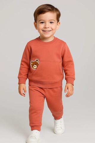 Erkek Çocuk Ayıcık Detaylı 2 Li Takım %100 Pamuk Kiremit