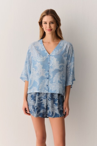Suwen Paisly Gömlek Yaka Şort Pijama Takımı Sh26505667b628 Lacivert