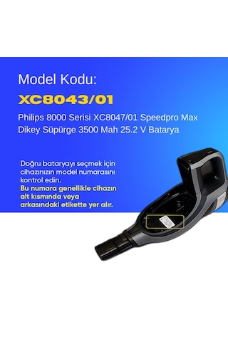 Philips 8000 Serisi Xc8047/01 Speedpro Max Dikey Süpürge 3500 Mah 25.2 V Batarya  Uyumlu Uzun Ömürlü, Maksimum Performans Pil
