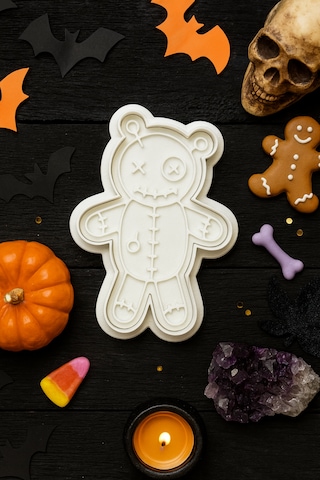 Halloween Voodoo Teddy Bear Kurabiye Kalıbı Cadılar Bayramı Şeker Hamuru Ve Oyun Hamuru Kalıbı Beyaz