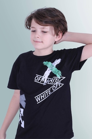 Panios Kids X Baskılı Sıfır Yaka Erkek Çocuk Siyah T-shirt Siyah